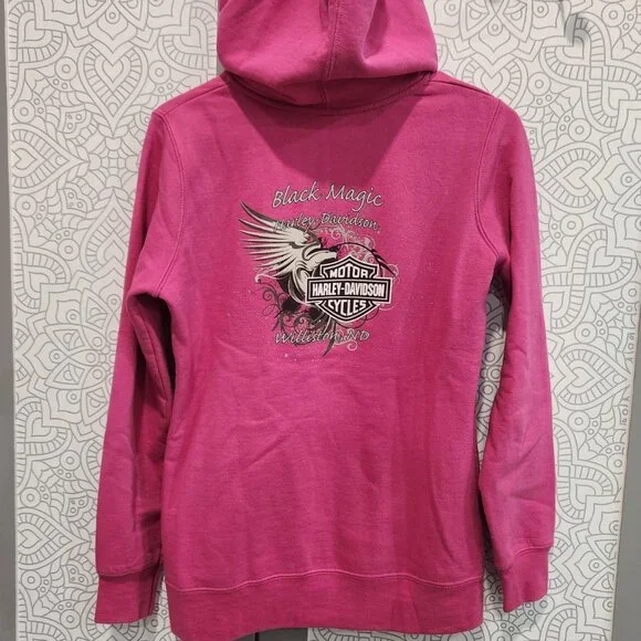 Ladies Harley Davidson Dark Pink Hoodie, Size S - Picture 4 of 8